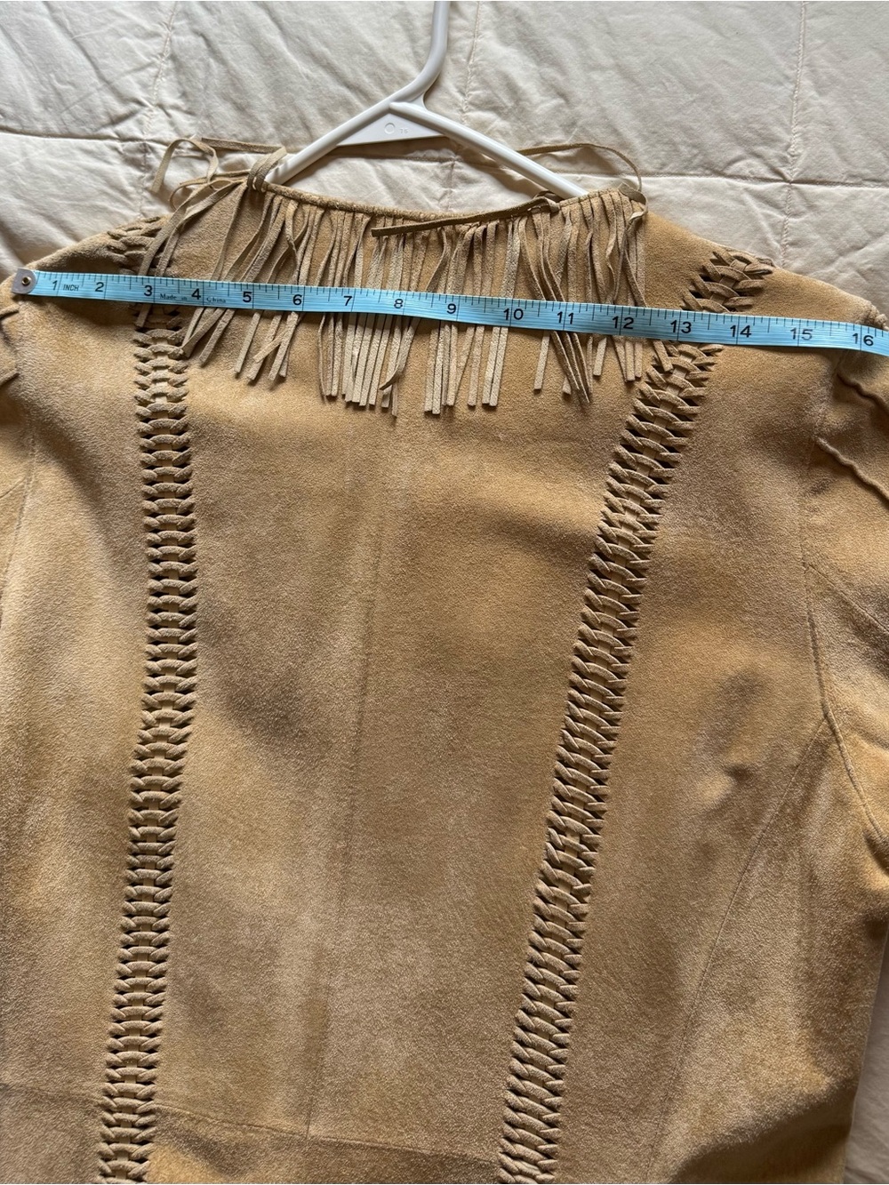Vintage Victoria’s Secret Moda International Fringe Trim Suede Long Coat - Tan - Picture 9 of 9